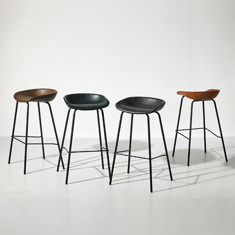Scandinavian Bucket Seat Bar Stools Faux Leather Low Back Barstool