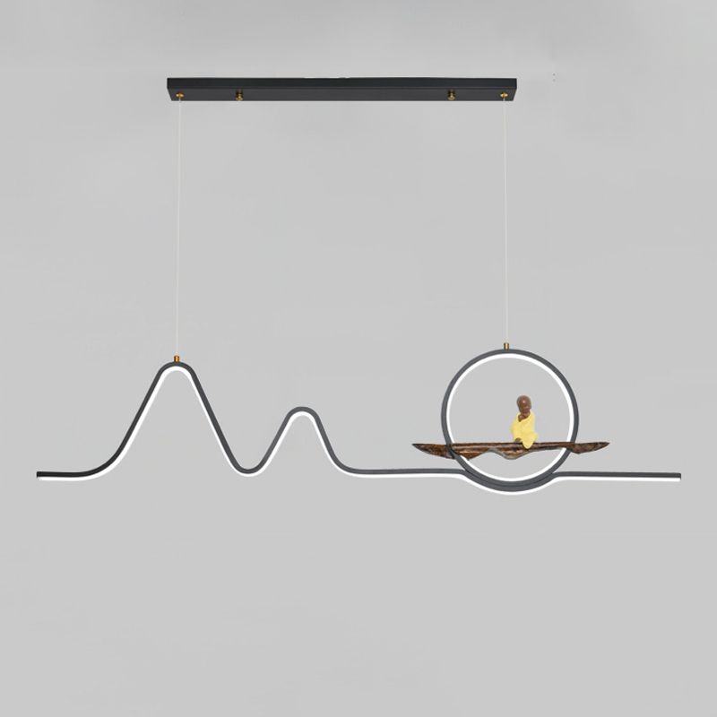 Contemporary Geometric Island Lights Aluminum Island Chandelier in Black