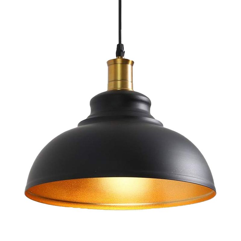 Éclairage pendentif en forme de dôme vintage 1 lumière de métal léger Lumière en noir pour salle à manger