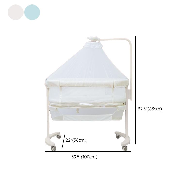 Modern Rocking Crib Cradle Metal Oval Bedside Bassinet with 4 Wheels