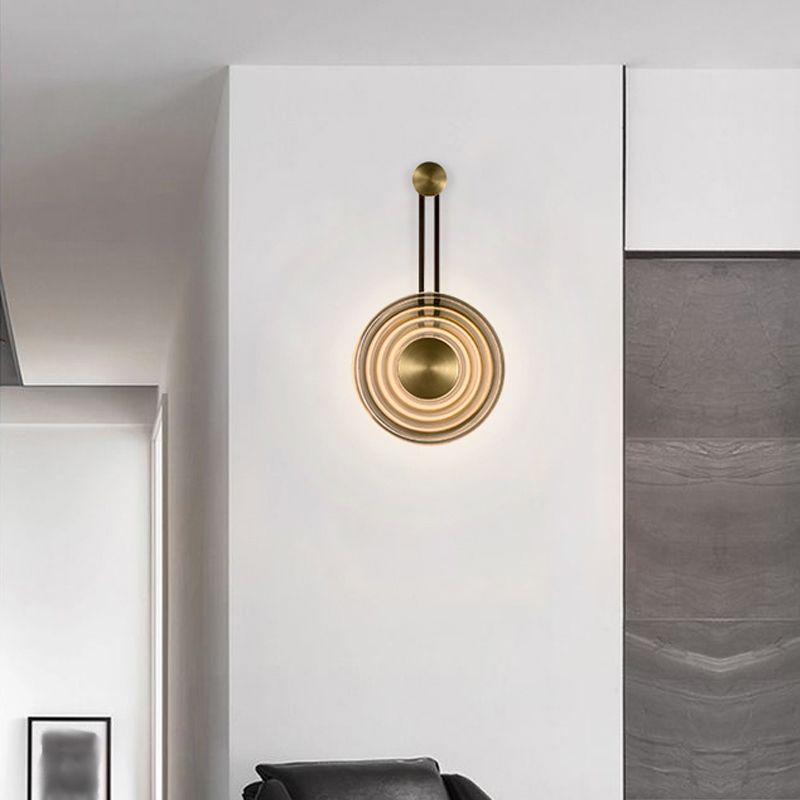 Round Shade Metal Wall Sconce Modern Style Single Light Wall Lighting Fixtures in Amber