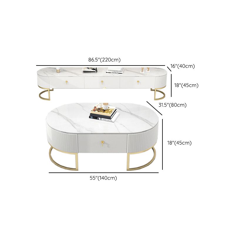 Slate Top Coffee or End Table with Storage Drawers Oval Frame