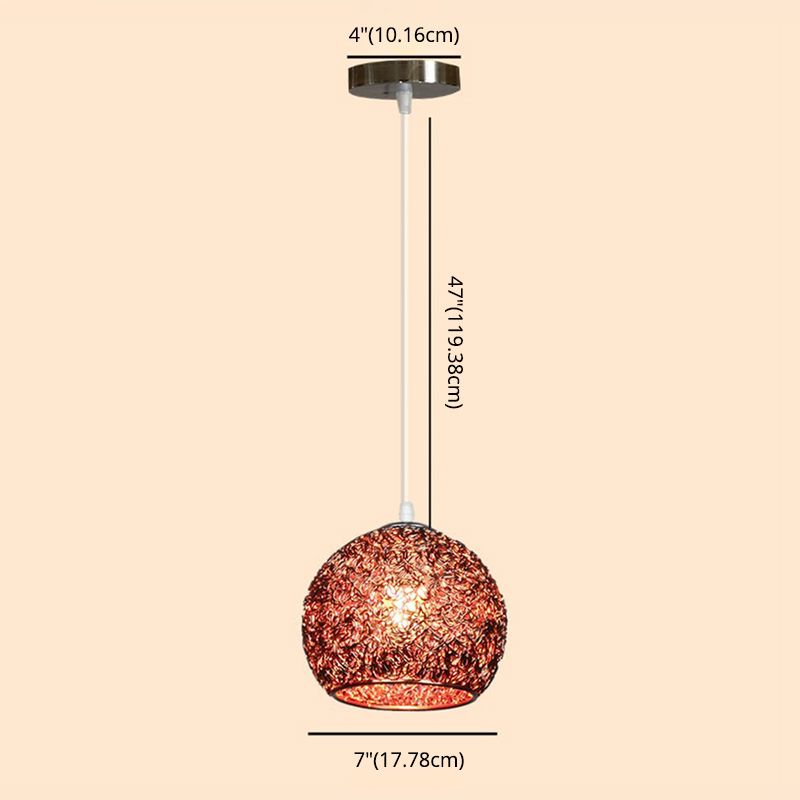 Aluminum Wire Spherical Pendant Macaron Style 1-Light Suspended Lighting Fixture