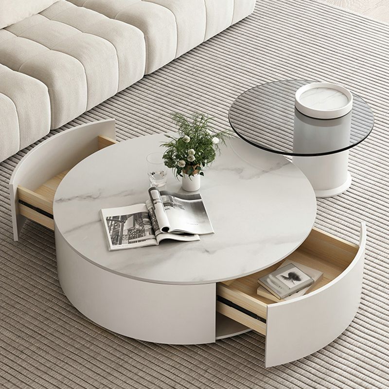 Slate Top Coffee Table Set Frame Cocktail Table with 2 Storage Drawers
