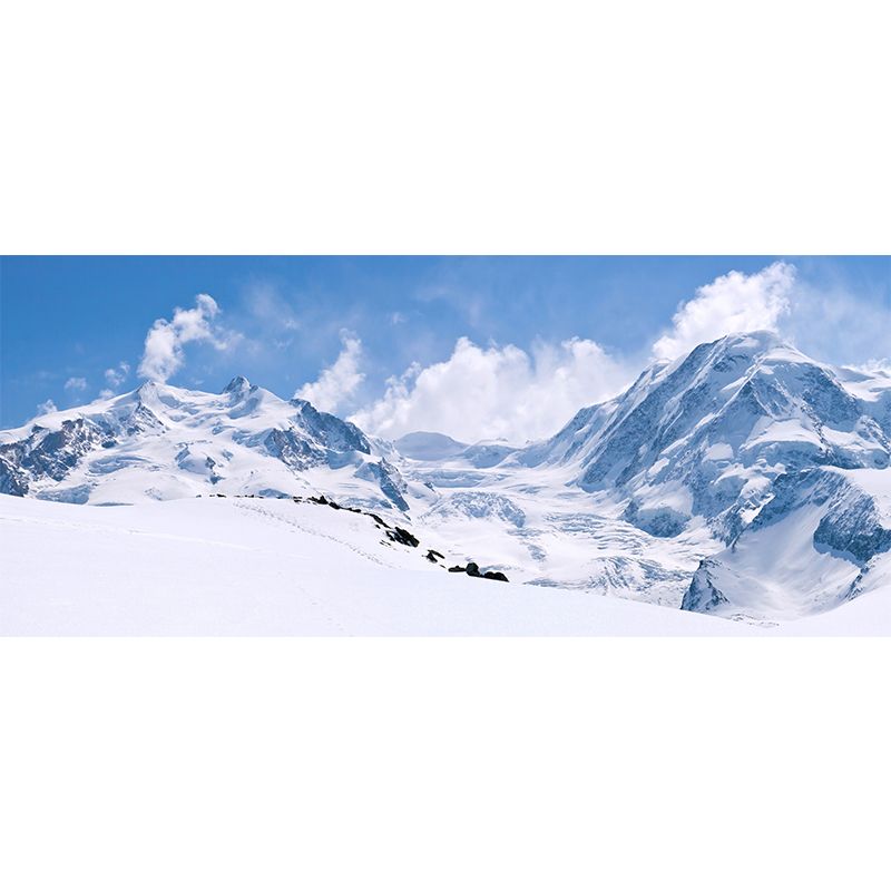 Modern Sunny Mountains View Mural Non-Woven Waterproof Blue Wall Decor for Bedroom