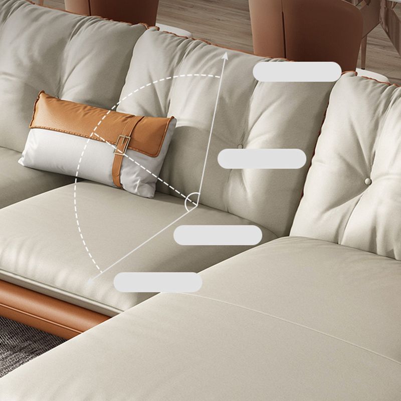 Tufted Genuine Leather Sectionals Flared Arm Beige Cushions Sectional Sofa