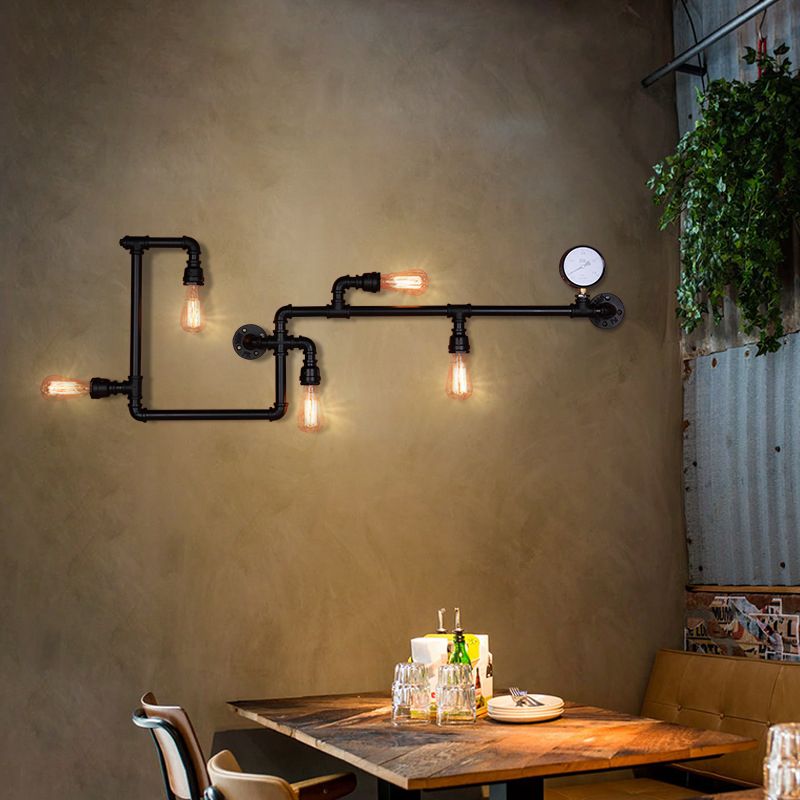 Metal Water Pipe Shade Wall Lighting Industrial Style 5 Lights Wall Mounted Light Fixture