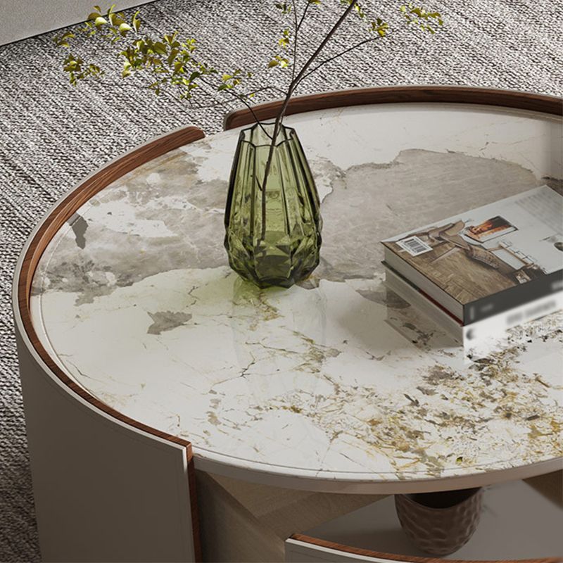 Modern Drum Base Solid Leather Round Table Coffee Table with Storage