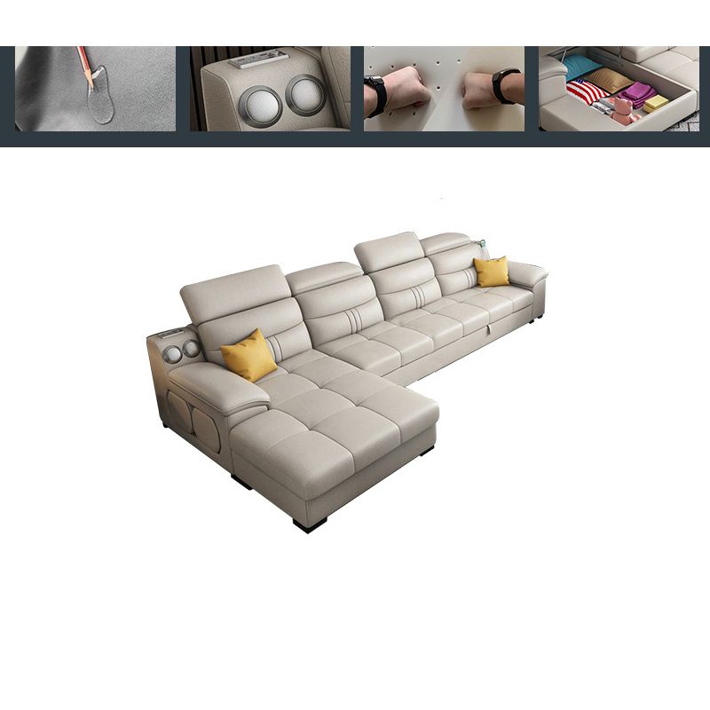 Modern Faux Leather Sofa & Chaise 34.6" H Biscuit Back Sofa with Storage