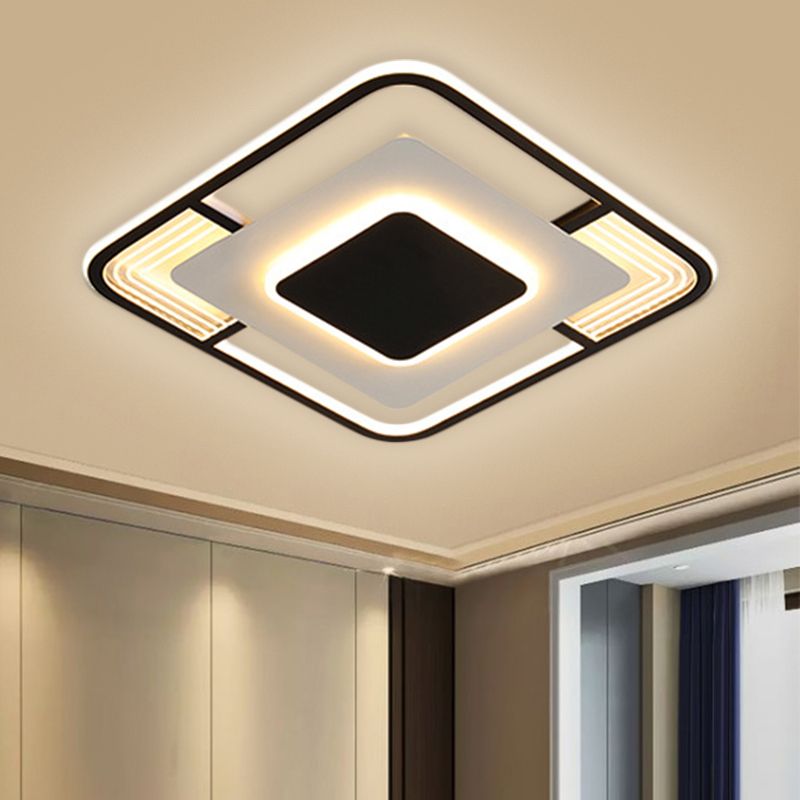 Simple Squared LED Ceiling Fixture Acrylic Sleeping Room Flush Mount Lamp in Black/Gold, Warm/White/3 Color Light