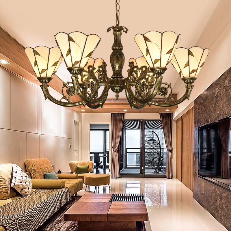 Bell Shade Chandelier Light Classic Classic Glass Glass Bee Gree Pendant Pendant Light Ayémorrat avec bord festonné