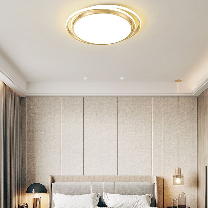 Luz LED circular dorada de montaje empotrado, montaje empotrado de techo de metal minimalista moderno para sala de estar