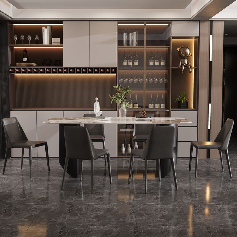 Modern Steel Dinette Set 1/2/7 Pieces Rectangle White Sintered Stone Top Dining Table Set