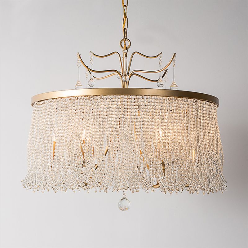Modern Style Chandelier Metal Minimalism Hanging Light with Crystal for Bedroom