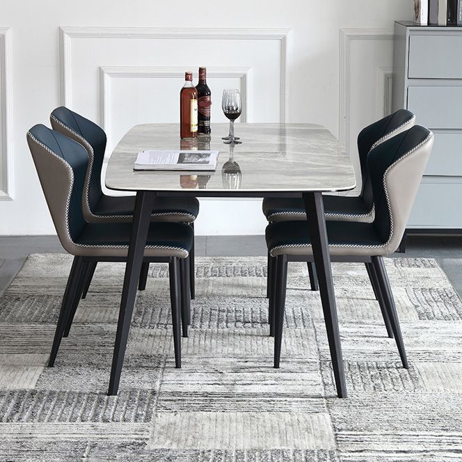 Industrial Rectangle Dining Table Gray Stone Top Dinette Table with Metal Legs