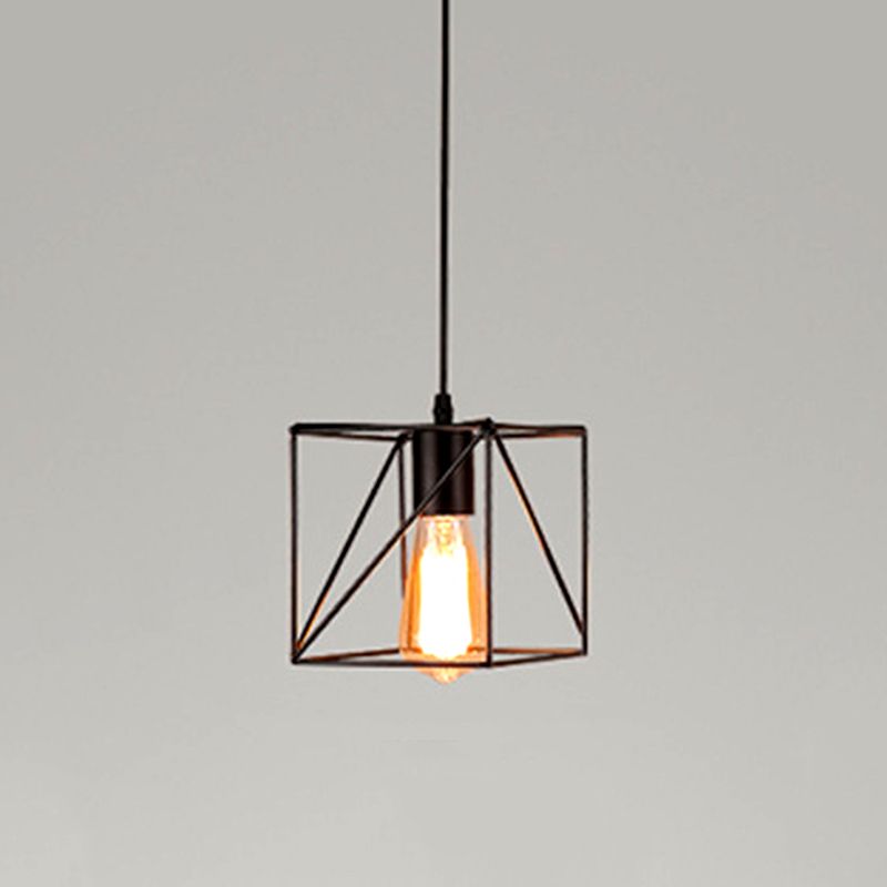 Einfache 1-Licht-Anhänger Licht, Metallkäfig Schatten Anhängerlampe in Schwarz für das Restaurant