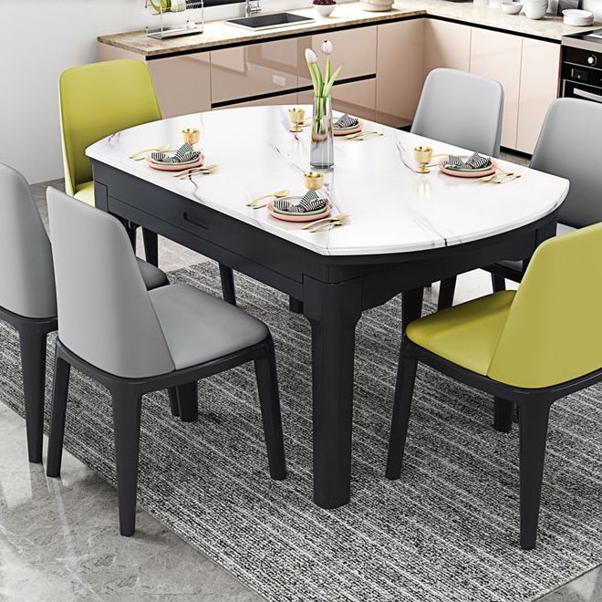Round Marble Dining Table Modern 4 Legs Dining Table with Leaf Extension