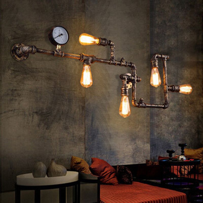 Industrial Retro Water Pipe Wall Mounted Light Fixture Metal Sconce Lights