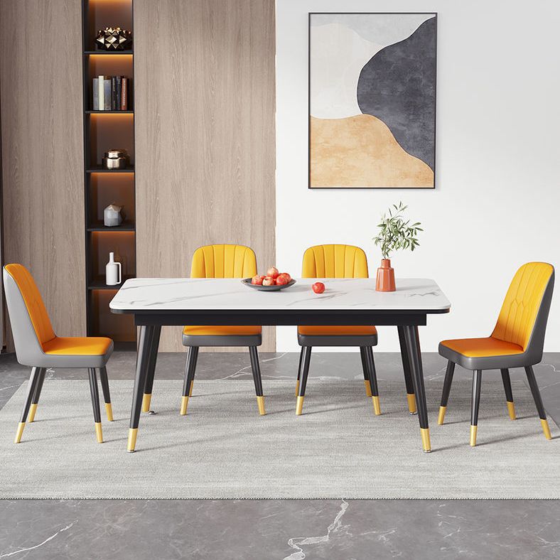 Rectangular Sintered Stone Dining Table Modern 4 Legs Furniture in Matte Finish