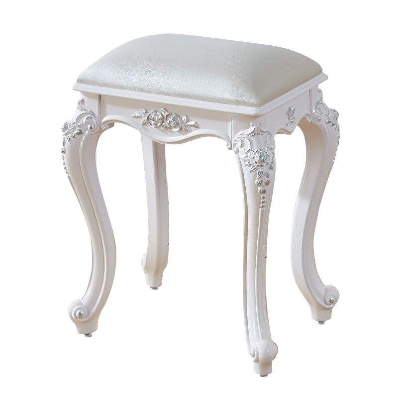 Glam Pouf Ottoman Faux Leather Solid Color Water Resistant Carving Rectangle Pouf