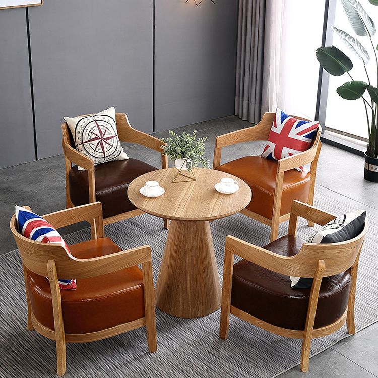 Solid Wood Brown Tone Dining Table Contemporary Pedestal Table for Dining Room