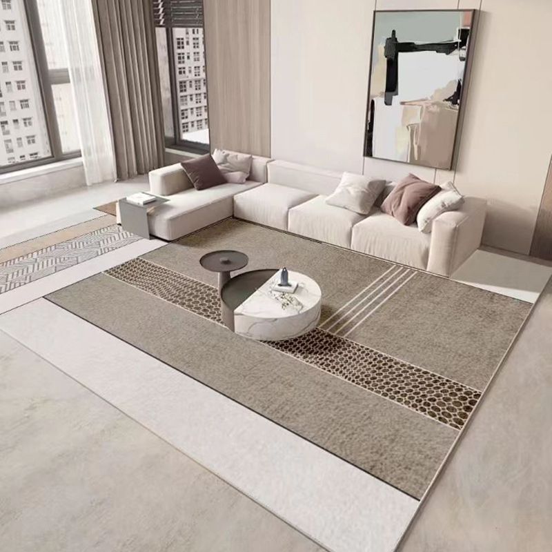 Apricot Striped Rug Polyester Modern Rug Washable Rug for Home Decor