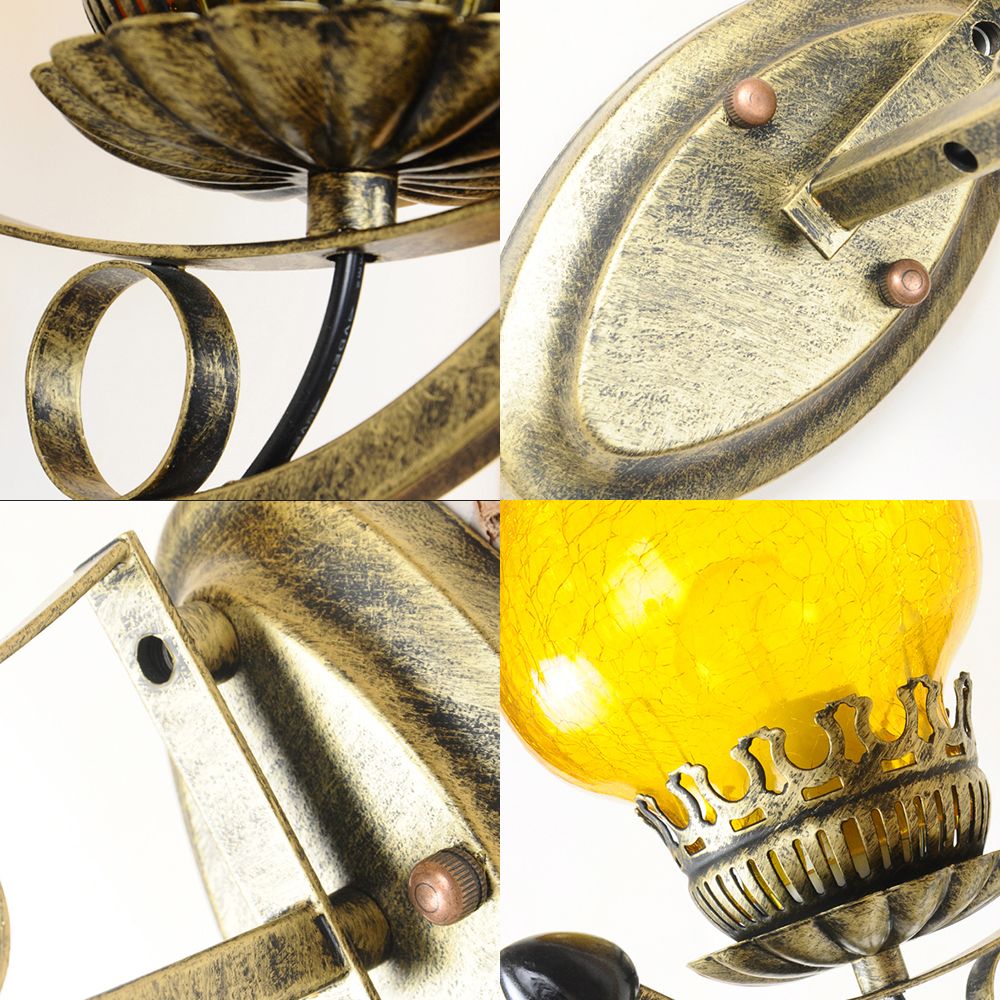 Coastal Candle Wall Mount Light 1 Head Yellow Crackle Glass Wall Sconce Lamp in Bronze