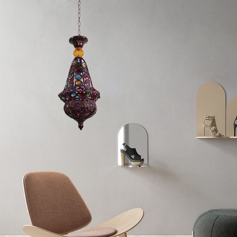1 Bulb Urn Pendulum Light Vintage Copper Metal Suspended Lighting Fixture for Dining Room