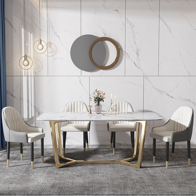 Luxury Marble Top Dining Table Rectangle Indoor Table with Trestle Base