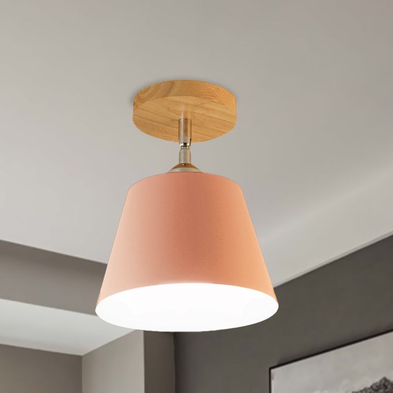 Suspension semi-encastrée conique à 1 lumière Modernisme Plafonnier réglable en métal et bois gris/rose