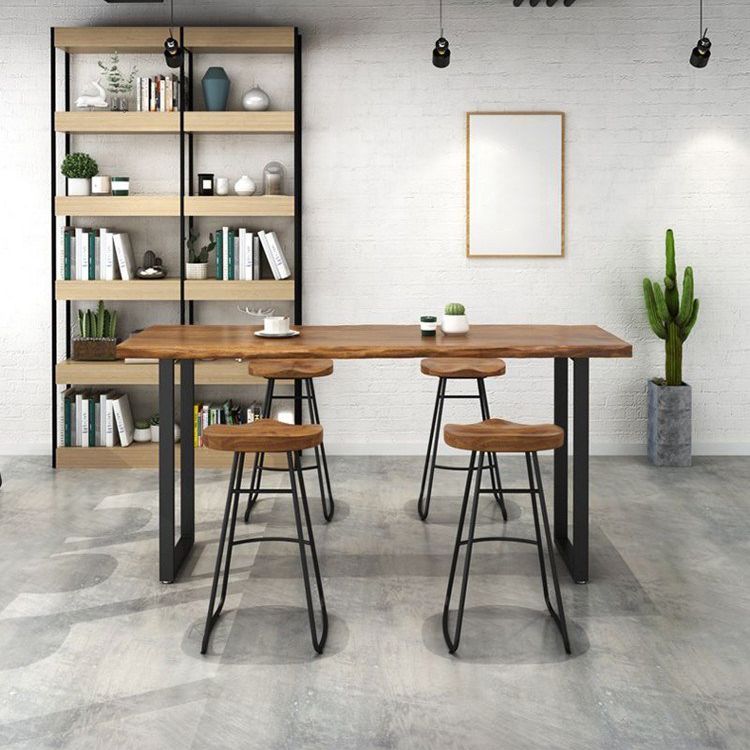 Industrial Rectangle Solid Wood Bar Table Set 1/2/5/6 Pieces Counter Table with Stools