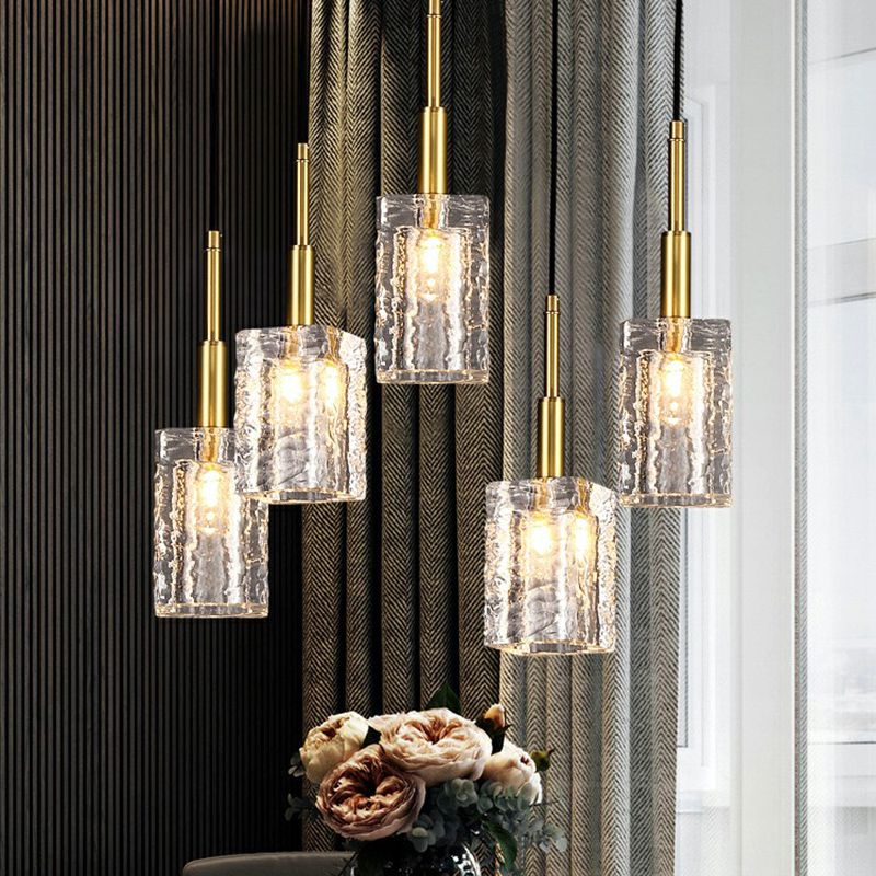 Rettangolo sala da pranzo Pendulum luce chiara cristallo increspato 1-bulbo Stile semplice appeso in oro in oro