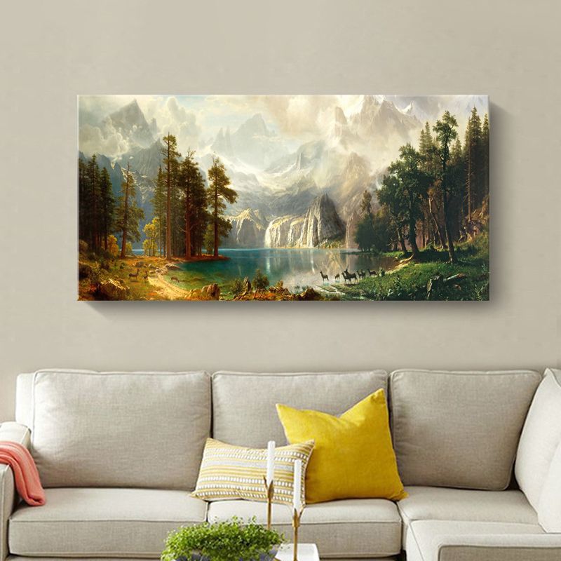 Brown Wonderland Painting Waterfall and Mountains Landscape Modern Textured Wall Art
