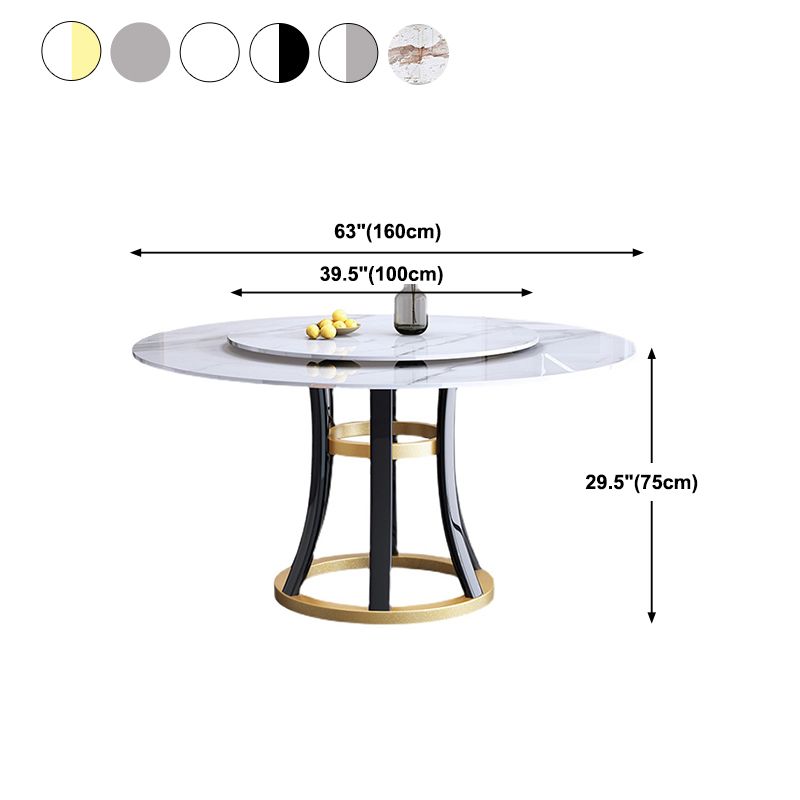 Round Sintered Stone Dining Table Modern Turntable Furniture with Solid Wood Pedestal Base