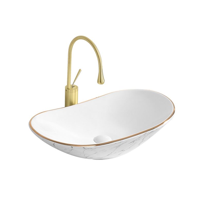 Contemporary Bathroom Sink with Pop-Up Drain Porcelain Oval-Shape Vessel Bathroom Sink