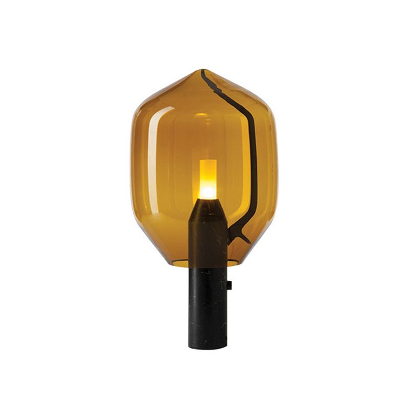 Iluminación de tareas en forma de urna Tan de color bronceado/humo de vidrio gris 1 lámpara de noche de bombilla en negro