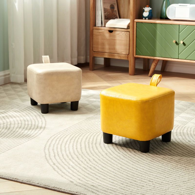 Glam Ottoman Faux Leather Stain Resistant Solid Color Square Ottoman with Plastic Legs