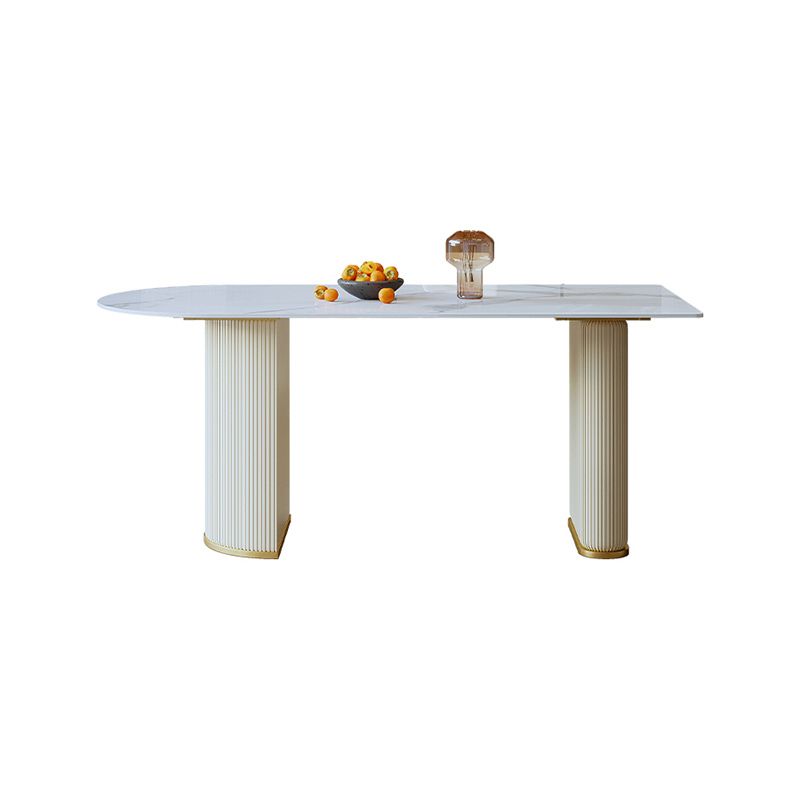 Free Form White Dining Table Sintered Stone Table Luxury of Double Pedestal