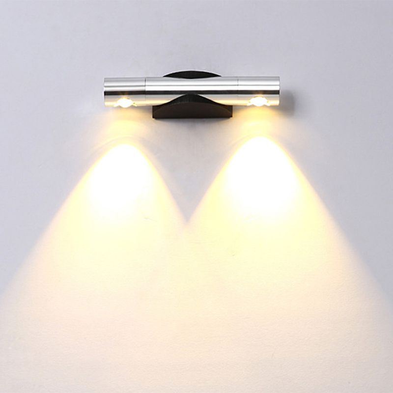 2-Light Living Room Wall Light Fixture with Tube Aluminum Shade Black/Silver Wall Lamp in Warm/White Lighting