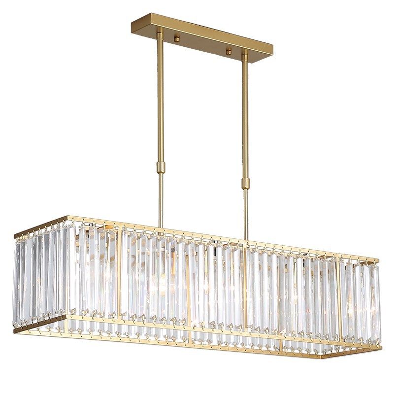 Crystal Cuboid Island Light Fixture Modern Chandelier 3 Light Island Light Fixtures