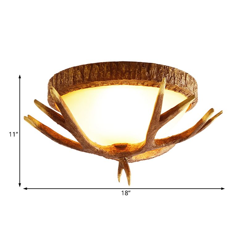 Houten bruin spoelmontage licht elf gewei 3 koppen traditionele plafondverlichting met koepelvormige glazen schaduw