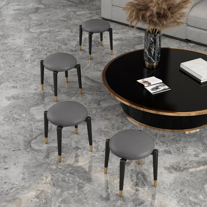 Luxury Ottoman Velvet Tear Resistant Solid Color Round Ottoman with Metal Legs