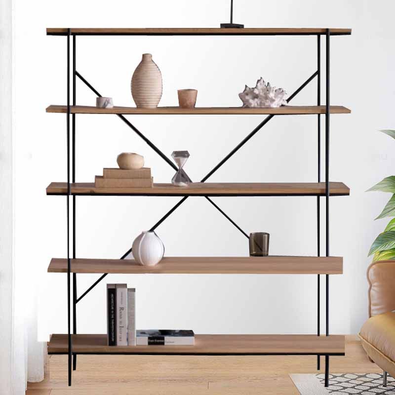 Industriële open etagere boekenplank van 5 plank met ijzeren frame dennenhoutplank