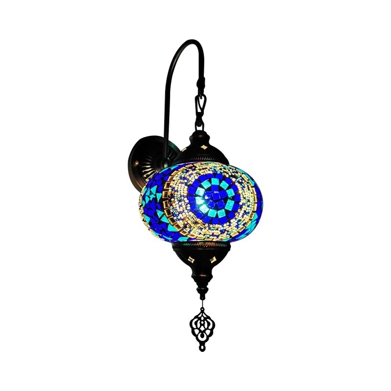 Decorative Sphere Wall Light Fixture 1 Bulb Stained Art Glass Wall Sconce Lamp in Red/Purple/Gold for Bedroom