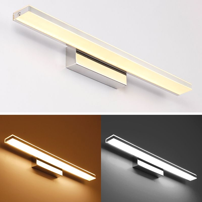 Metal 1-Light Linear Shade Wall Sconce Modern Style Mirror Wall Lighting in Silver