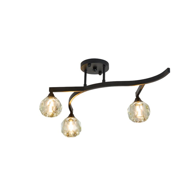 Ball Shade Hallway Flush Ceiling Light Crystal Modern Style Semi Flush Mount Light in Black