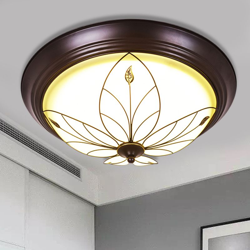LED Frosted Glass Flush Light Fixture Traditional White Bowl Corridor Ceiling Lighting in Warm/White Light, 13"/19.5" Wide