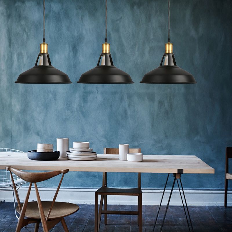 10.5"/12"/15" W 1 Light Hanging Light with Barn Shade Iron Farmhouse Style Dining Room Ceiling Light Fixture in Black/White/White Inner