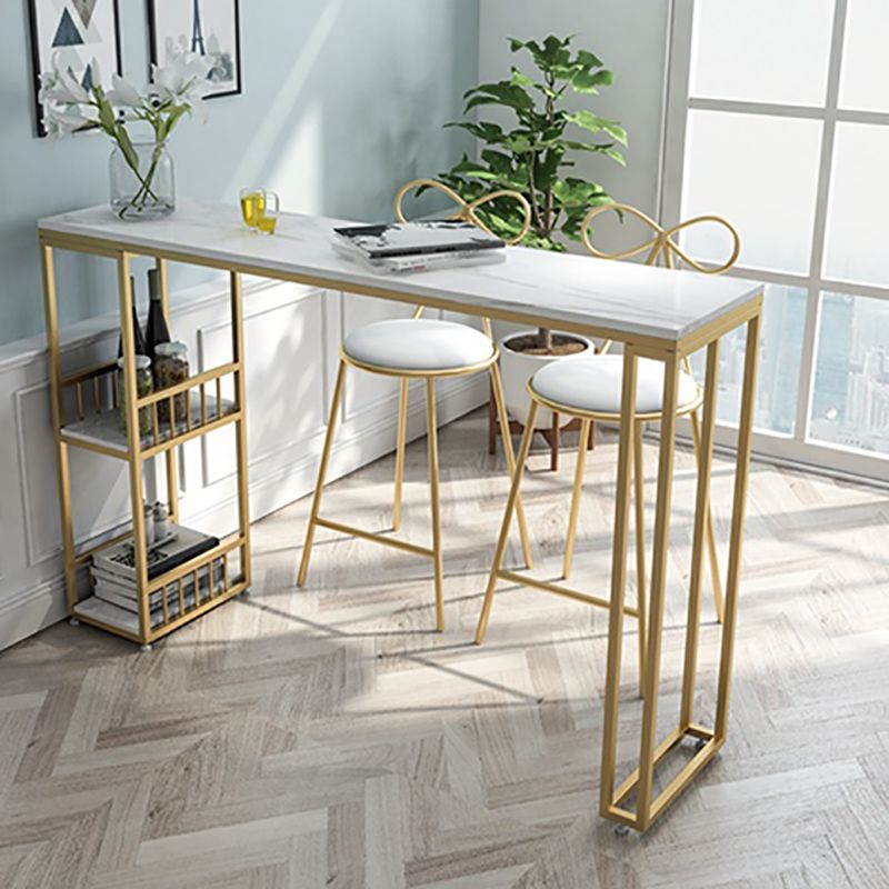 Modern Fixed Table with Metal Base Bar Table for Living Room