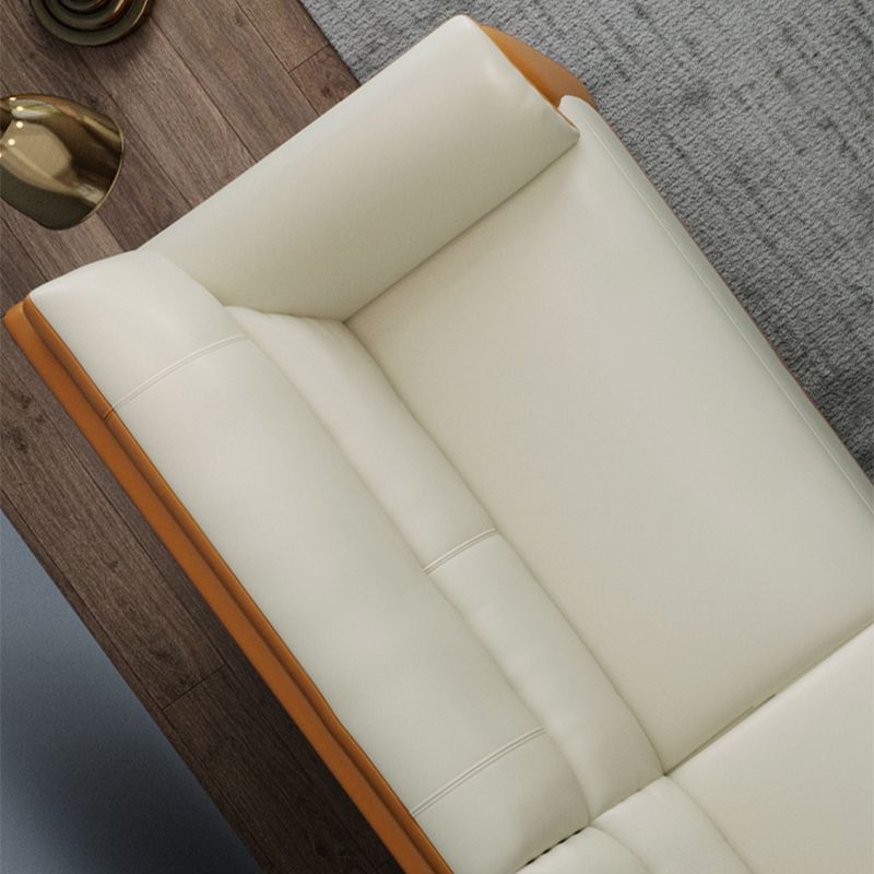 Genuine Leather Stain Resistant Contemporary Settee Couch in Orange and White